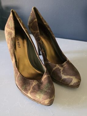 Nine West Brown Camouflage Suede High Heel Pumps